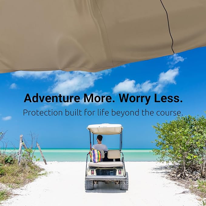 AllGuard Weatherproof Golf Cart Cover, Heavy Duty Polyester, Protects from Rain, Sun, UV & More - Tan (Fits Length: 140" - 170")