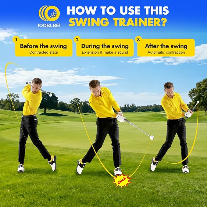 Retractable Golf Swing Trainer, Golf Training Aid & Golf Grip Trainer for Right-Handed Golfer, Strength & Tempo Stick Training, Golf Accessories for Beginners Chipping Hitting Practice