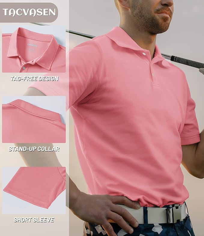TACVASEN Mens Golf Shirt Dry Fit Mens Polo Shirts Short Sleeve Performance Golf Polos for Men with Collar Work Shirts