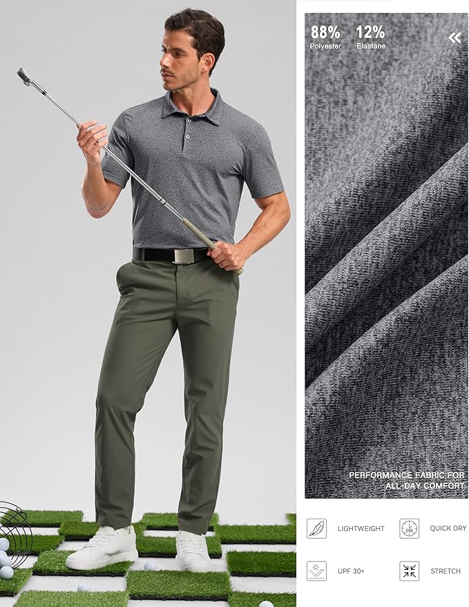 Golf Shirts Heather Polo Short Sleeve Dry Fit Lightweight Moisture Wicking Collared Shirts Casual Athletic Business