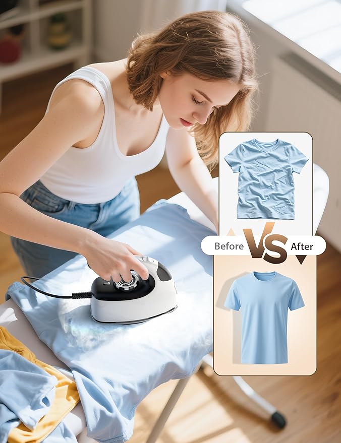 Sundu Small Iron for Clothes with Steam,Travel Iron Portable Non-Stick Soleplate Steamer for Quilting & Sewing,300 Microsteam Holes,90ml Water Tank,Lockable Safety Base