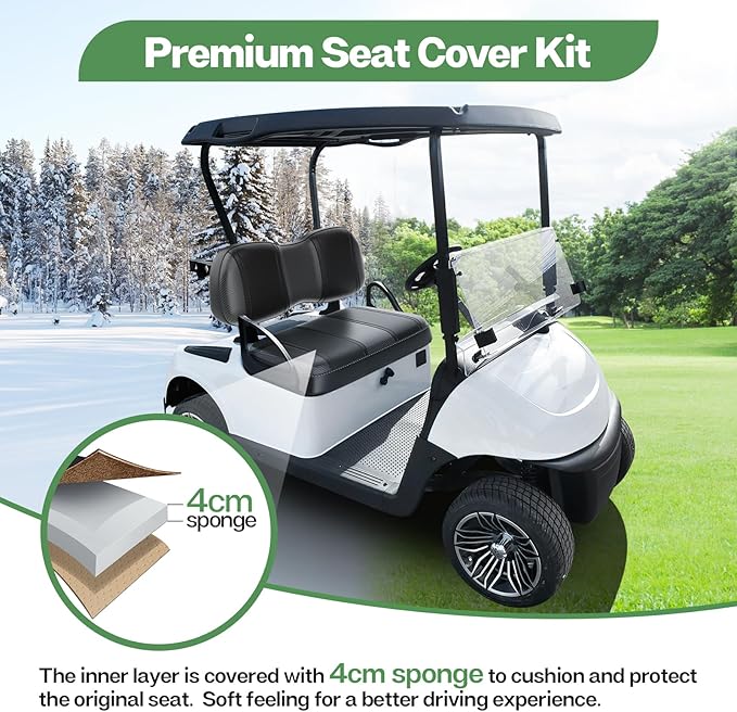 T TGBROS Golf Cart Seat Covers Fit for Yamaha Club Car EZGO Ordinary Front Rear Seat Cushion Waterproof Vinyl Leather Breathable Comfortable Replacement Black Seat Cover Anti-Scratch