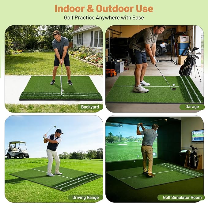 Dual Turf Golf Mat 5 * 4FT,Golf Hitting Mats Practice Outdoor/Indoor for Training Chipping Driving Swing,High-Density Artificial Turf Matt with Alignment Line for Men Dad Golfer