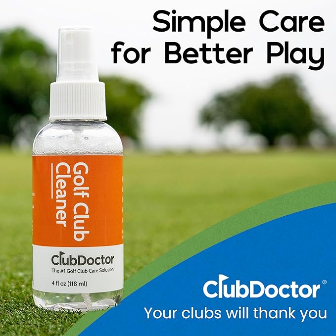 Club Doctor - Club Cleaning Solution - Golf Club Cleaner Spray - Removes Dirt from Grooves - Increase Spin and Improve Ball Flight - Clips onto Bag for Convenience - 4 oz