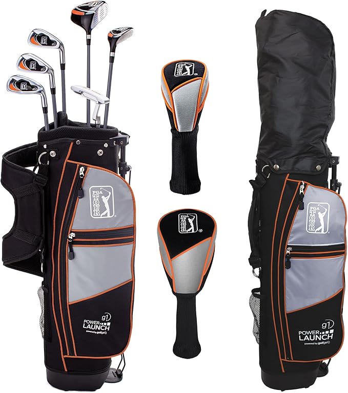 PGA Tour Youth Golf Club Set for Ages 8-12 (4’8”-5’2”) and 12+ (5’2”+), Right and Left-Handed Kids Golf Sets – Beginner Junior Golf Clubs with Lightweight Stand Bag, Mallet Putter, Hybrid, Driver