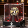 JupDec Cordless LED Challenge Coin Display Case, Clear Acrylic Single Silver Dollar Holder with 10 Color Light up, Autograph Coin Showcase with Memory Function, Ideal Gift for Sports Fans