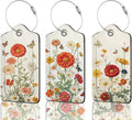 Set of 3 Luggage Tags, Vintage Flowers Butterflies Leather Suitcases Tag Identifiers with Privacy Name Address Labels & Durable Steel Loop for Women Men Travel
