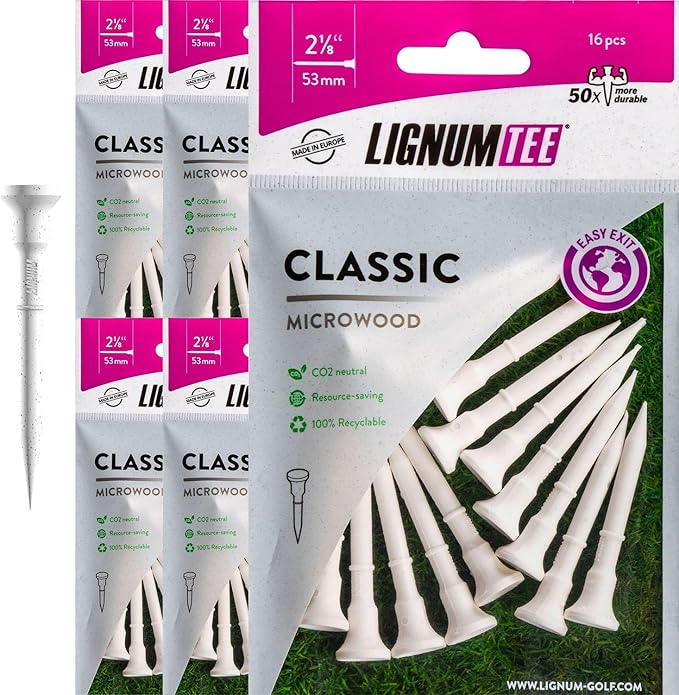 LIGNUM Unbreakable Microwood Golf Tees 50x More Durable/Adjustable Golf Tee/Innovative Wood Fibre and Natural Adhesives/Golf Tee, Golf Tees, Tees Golf, Golf Ball Tees, Pack of 5