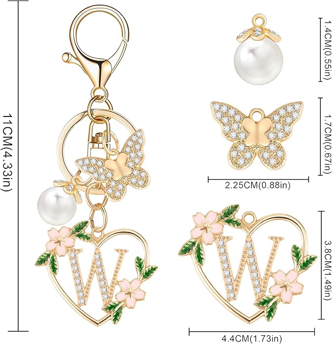 Gold Heart Initial Letter Keychain for Women Key chain Keyring for Purse Handbags Backpack Charm