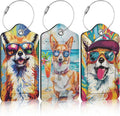 3 Pack Colorful Dog Sunglasses Luggage Tags for Suitcase Animal PU Leather Travel Luggage Tag Privacy Cover ID Label for Women Men Baggage Backpack Handbag School Bag
