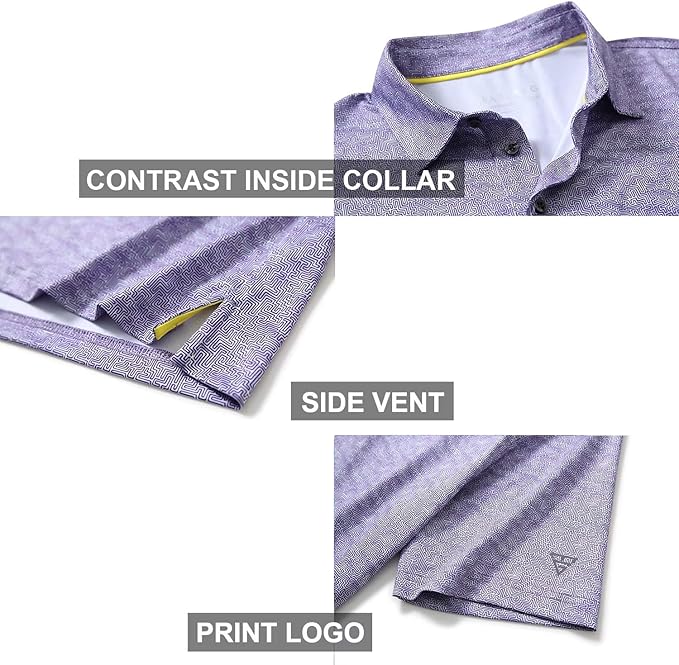 Golf Shirts for Men Dry Fit Short Sleeve Print Performance Moisture Wicking Polo Shirt
