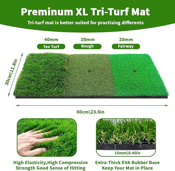 Golf Net Set with Tri-Turf Mat 10x7FT Golf Practice Net for Indoor Outdoor Training, Portable Golfs Accessories for Men, for Men & Lovers