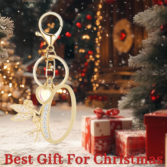 Gold Plated Alphabet Initial Letter Keyring Keychain for Women Girls Crystal Key Chains for Wallet Backpack Bag Charm
