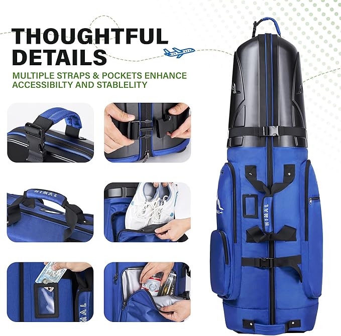 Golf Travel Bag with Hard Case Top, 1680D Heavy Duty Oxford Golf Club Travel Bags for Airlines with Wheels Easy to Maneuver