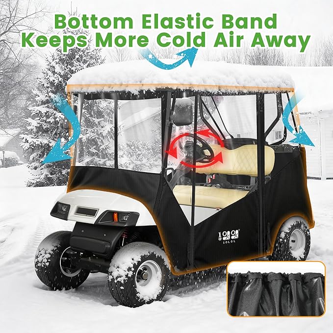 10L0L 2 Passenger Golf Cart Enclosure -61" Roof Fit Universal for EZGO TXT RXV & Club Car DS Precedent with Side Mirror Openings,Waterproof 600D Rain Cover,Transparent Tail Light Panel,4-Sided Windows