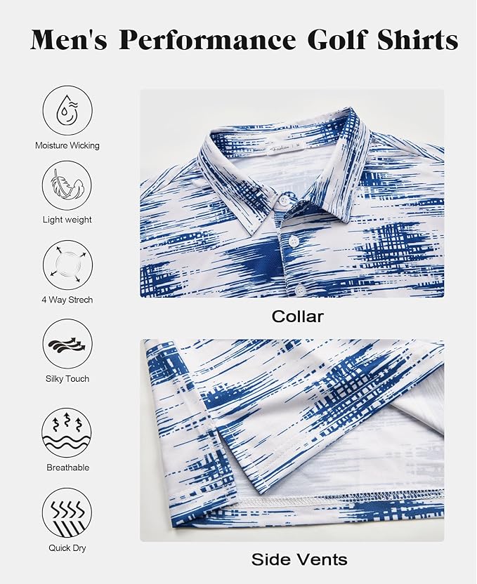 zeetoo Men's Polo Shirts Hawaiian Golf Polos Shirts Short Sleeve Performance Moisture Wicking Mens Golf Shirts