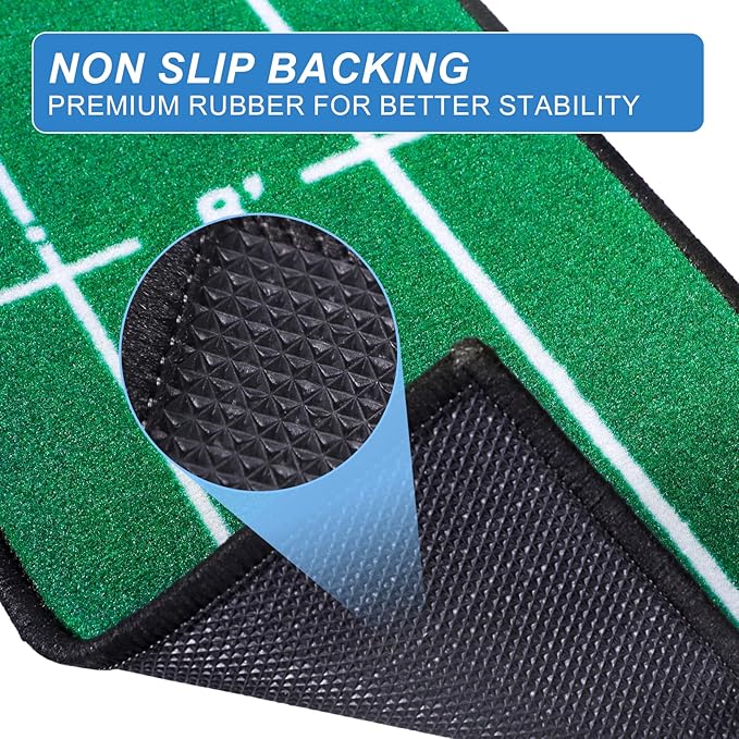Golf Putting Mat Indoor & Outdoor Professional Golf Practice Putting Green Mat with Distance Marker Anti Slip Backing Golf Training Accessories Portable Matt
