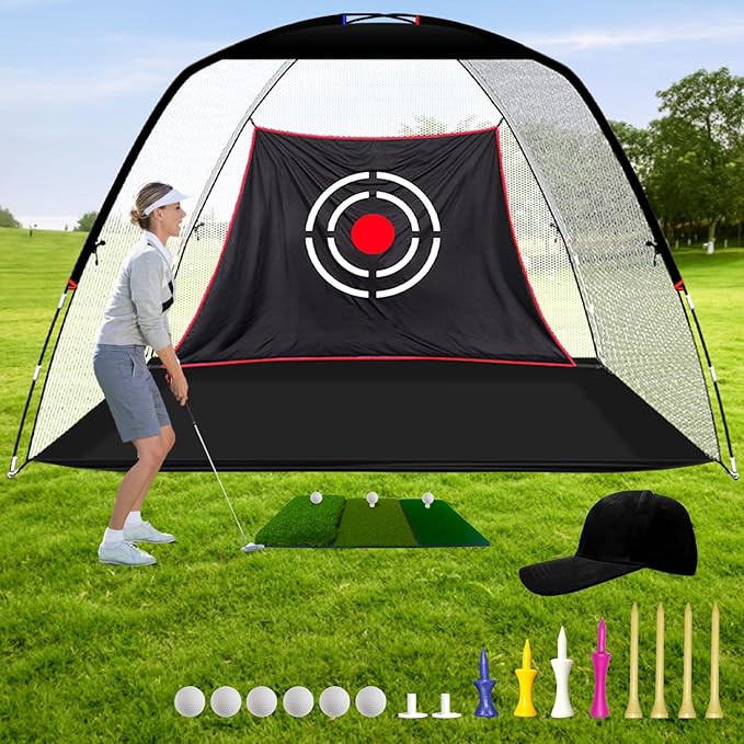 Gagalileo Golf Net: Backyard Practice Hitting Driving Training by Turf Mat Target Real Ball Indoor Outdoor Chipping Swing Gift for Golfers Dad Husband Men