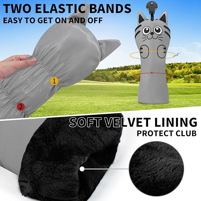 Golf Kitty Head Cover Golf Club White Leather Headcovers 1pc/4pcs Set Fits Driver Fairway Wood Hybrid Utility Putter Iron Wedge Headcover.
