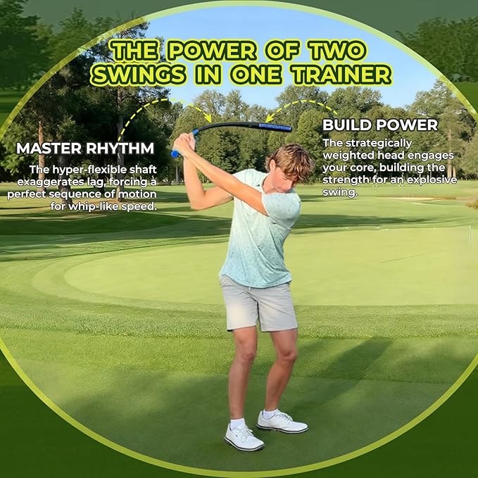 Golf Swing Trainer Aid for Power & Driving Distance | Flexible Weighted Golf Training Aid Improves Balance, Strength, Tempo, Rhythm & Lag Golf Warmup Practice Stick