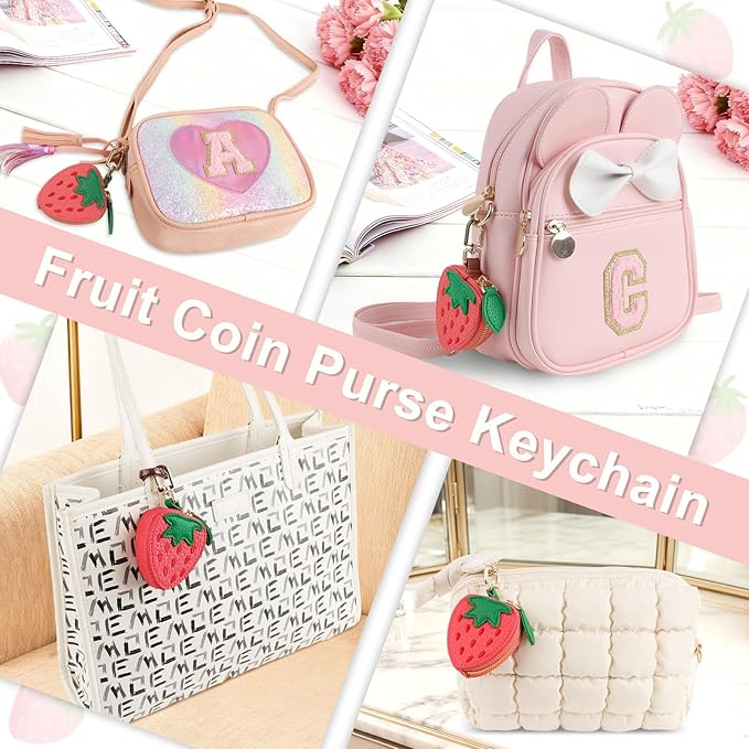 XSUIOY Orange Fruit Coin Purse Keychain Bag Charm, Mini Leather Coin Purse & Pouch Airtag Holder Keychain, Kawaii Bag Charms for Handbag, Tote, Keys, Airtag, Gifts for Girls & Women