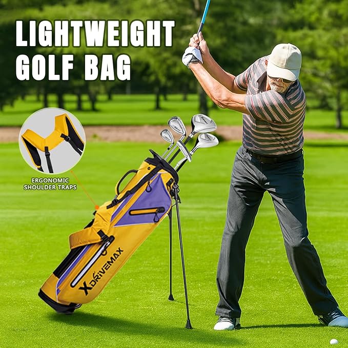 Golf Stand Bag, Lightweight Golf Bag with Stable Stand,Compact Design Featuring Easy-Carry Shoulder Straps, 4-Way Top, Essential Storage Pockets