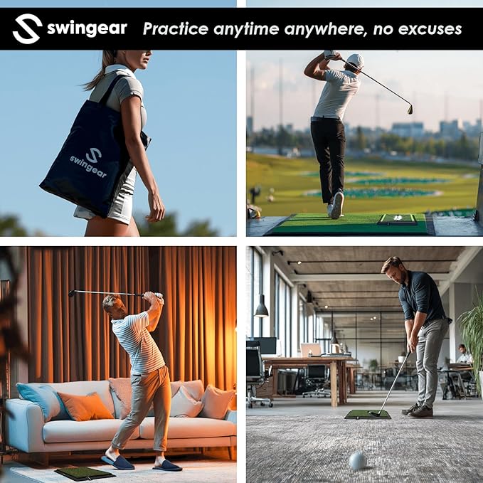 2 in 1 Golf Hitting Mat - Durable Dual Surface Practice mat - Easy to Use Swing Training aid w/Interchangeable Divot Board & Turf mat - Instant Feedback to Analyze Your Swing - Gifts for Golfers