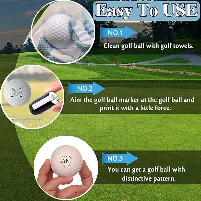 Custom Golf Ball Stamp Marker, Personalized Monogram Stamp with Logo Text Design, Durable Waterproof - Self-Inking Golf Ball - for Golf Lover Gift