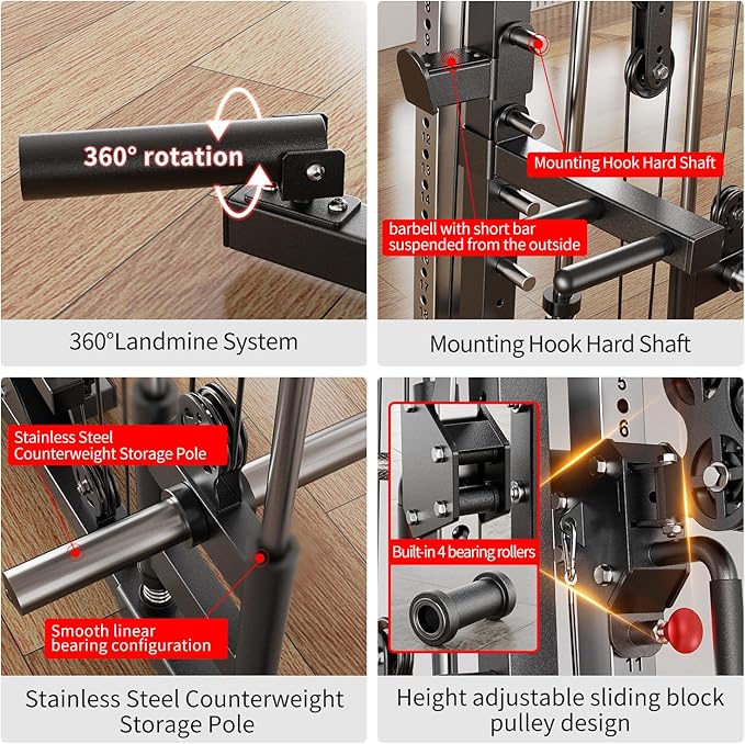 Smith Machine，Multi-Function Squat Rack Power Cage with Cable Crossover System,with Optional Weight Bench, Olympic Barbell Weight Set, for Home Gym
