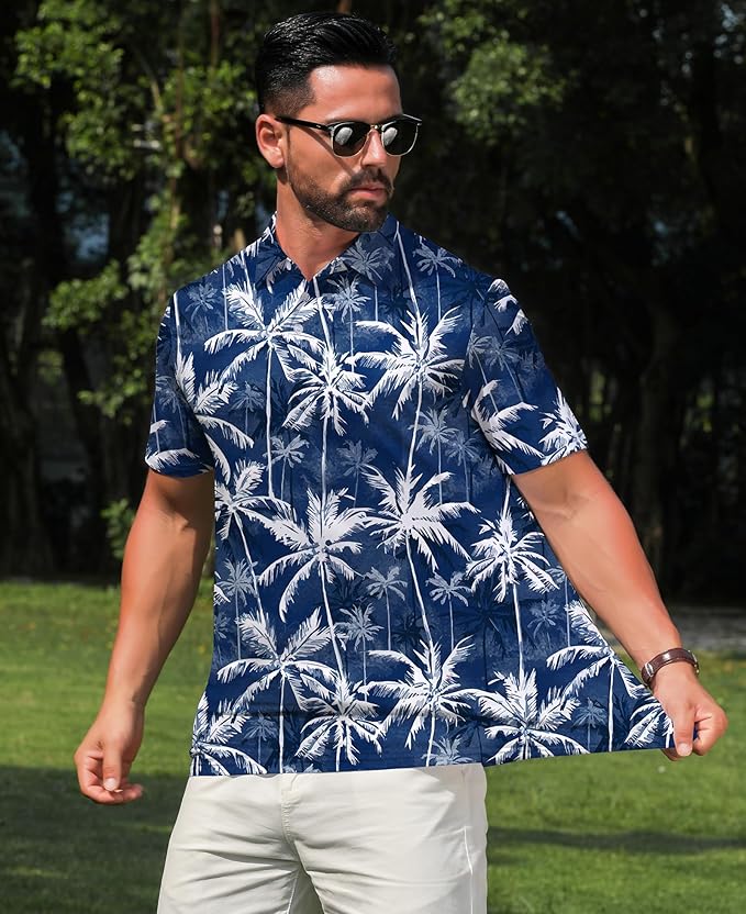 zeetoo Men's Polo Shirts Hawaiian Golf Polos Shirts Short Sleeve Performance Moisture Wicking Mens Golf Shirts