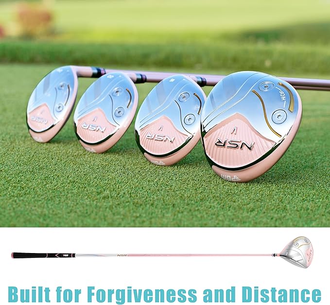 PGM 18 Piece Women's Golf Clubs Full Set for Right Handed, Complete Golf Set for Beginner to Intermediate Golfers with Driver, Woods, Hybrid, Irons, P/S Wedges, Putter, Headcovers and Stand Bag