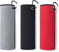 3 Pack Golf Towels(16" X 16") with Carabiner Clip,Microfiber Fabric Waffle Pattern Towels for Golf Bags,Tri-Fold Portable Towels for Men Women,Red/Black/Gray