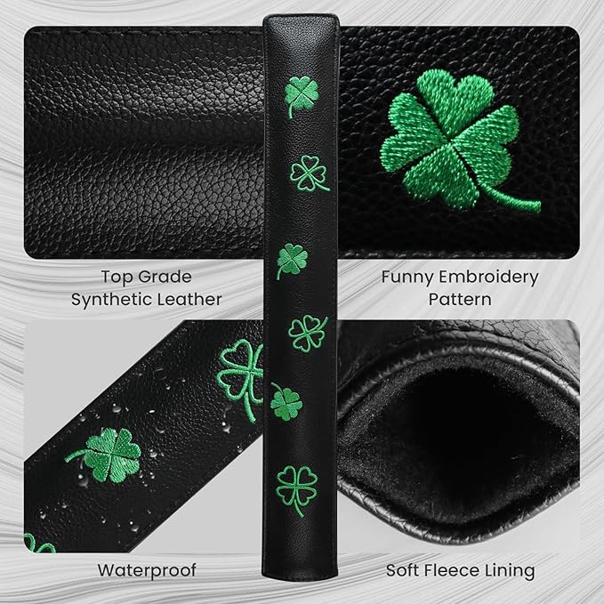 FINGER TEN Golf Alignment Stick Cover Headcover Rods Holder Case Leather 14''× 2'' in USA Black White Green Hold at Least 2 Sticks