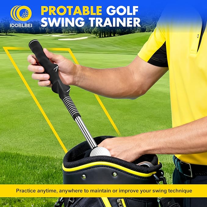 Retractable Golf Swing Trainer, Golf Training Aid & Golf Grip Trainer for Right-Handed Golfer, Strength & Tempo Stick Training, Golf Accessories for Beginners Chipping Hitting Practice