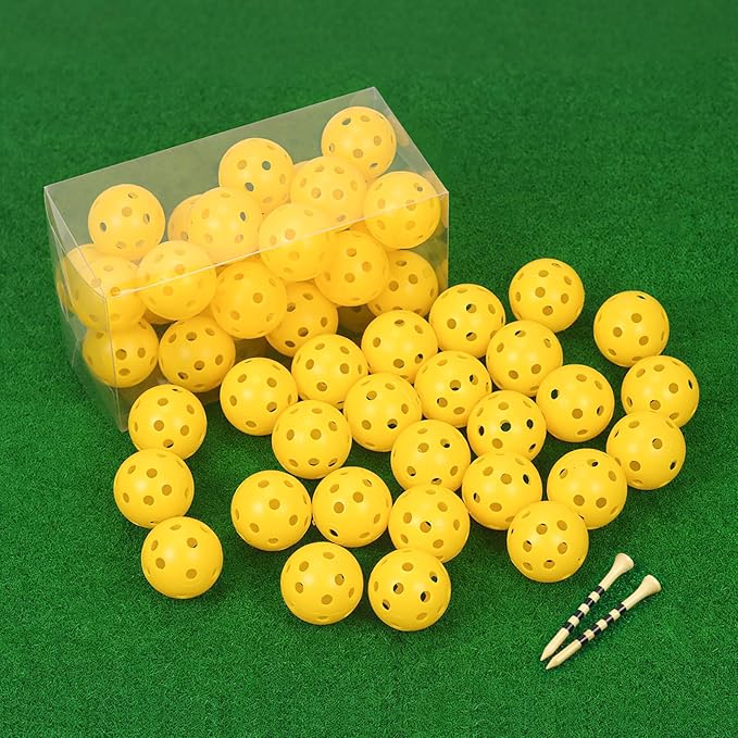 26 Pack Practice Golf Balls, 41mm Hollow Airflow Plastic Golf Balls with Golf Tees, for Indoor Outdoor Driving Range Backyard Swing Practice