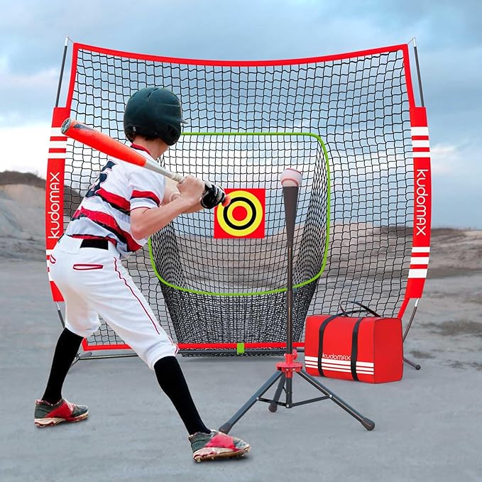 Baseball/Softball 6×6FT Kids Practice Net for Hitting & Pitching,Stable Bow Frame, Batting Tee, Target and Strike Zone for Throwing, Most Suitable for Kids and Teenager