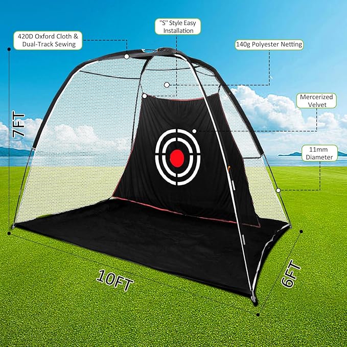 Gagalileo Golf Net: Backyard Practice Hitting Driving Training by Turf Mat Target Real Ball Indoor Outdoor Chipping Swing Gift for Golfers Dad Husband Men