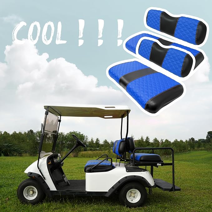 Golf Cart Front and Rear Seat Covers Waterproof and Sun Resistant Marine Grade Vinyl Leather Seat Cover Accessories for EZGO TXT 1994-2013,Blue(4PCS)