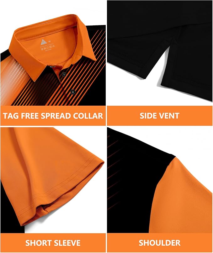 JACKETOWN Mens Polo Shirts Short Sleeve Print Dry Fit Performance Moisture Wicking Casual Collared Golf Shirts