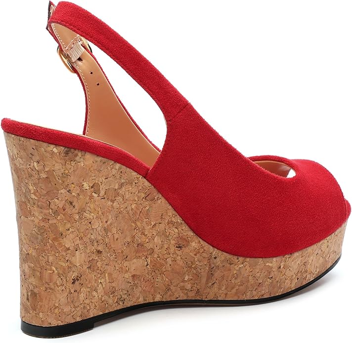 Womens Wedge Platform Sandals Peep Open Toe Slingback Buckle High Heel Dress Shoes Pumps Suede 3.94 Inch
