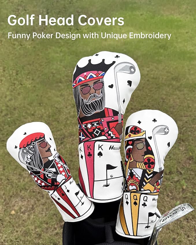 Golf Club Covers – Funny Poker Leather Driver Headcover, Fairway Wood & Hybrid, Cool Embroidered Golf Headcovers