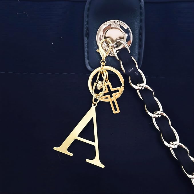 Gold Initial Keychain for Women A-Z Letter Cross Keychains Alphabet Key Chain bag Accessories Gift for Christian