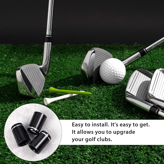 10Pcs Golf Club Ferrules .370 Black Golfing Iron Ferrule Size .370 Custom Black Iron Golfing Ferrule with Single Silver Ring for All Shaft
