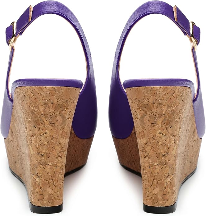 Womens Peep Toe Wedge Heels Matte Fashion Cork Slingback Pumps Platform Wedge Sandals 3.94 Inches