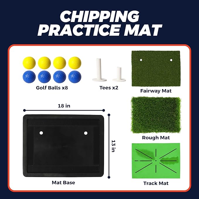 TOY Life 4-in-1 Golf Hitting Mats Practice Outdoor Indoor with Path Feedback, 4 Replaceable Golf Turf Swing Mat for Chipping Training Aid with Rough Fairway Impact Divot Mat Gifts for Men(18" x 13")