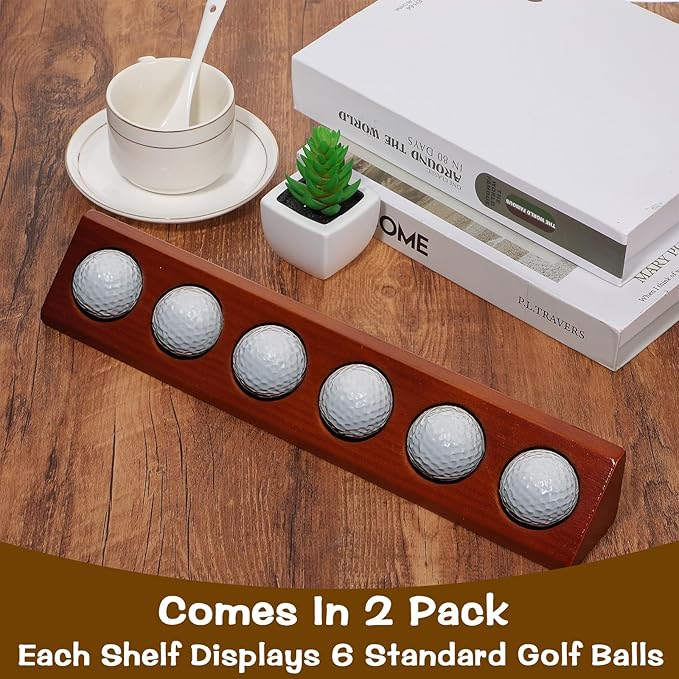 2 Pack Wooden Golf Ball Display Case 6 Standard Size Wall Mount Golf Ball Stand Holder Display for Collector Sport Memorabilia Accessories Gift