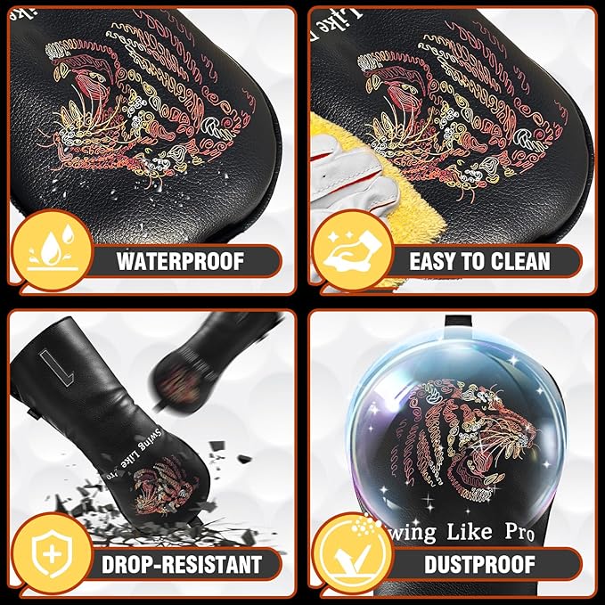 Golf Club Cover for Driver Fairway Wood Hybrid Mallet Putter Cover, Wootfairy Golf Club Headcovers Waterproof Leather White Accessories Compatible with Taylormade Odyssey and More Brand