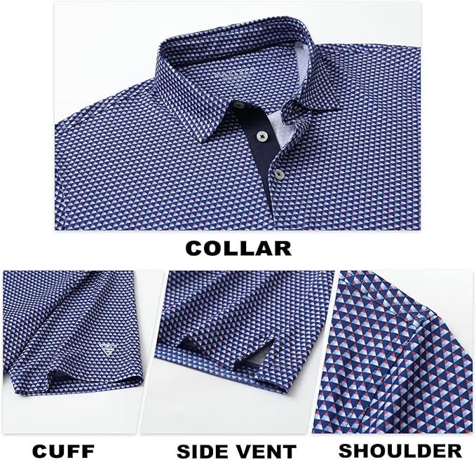 M MAELREG Mens Golf Shirt Short Sleeve Dry Fit Print Moisture Wicking Performance Patterns Collared Polo Shirt