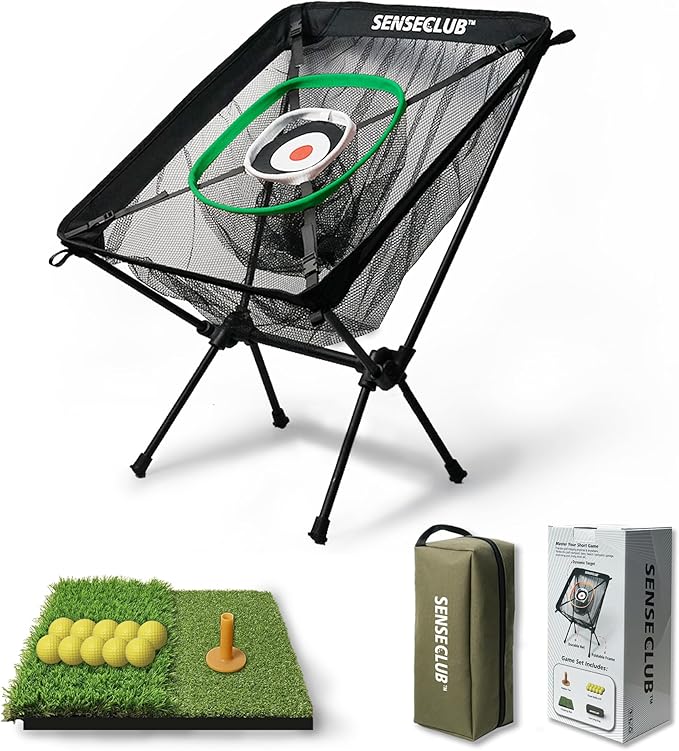 Foldable Chipping Net with Mat & Balls, Heavy-Duty Practice Golf Net Chipping Target, Backyard Golf Game & Gifts