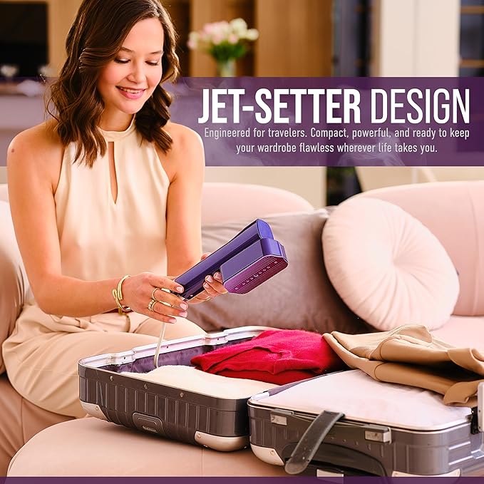 Mini Steam Iron & Travel Garment Steamer – 1200W Portable Wrinkle Remover, Handheld Clothes Steamer, 20s Fast Heating, 4 Modes, Compact Folding Design, Fabric Steamer for Home & Travel–Purple